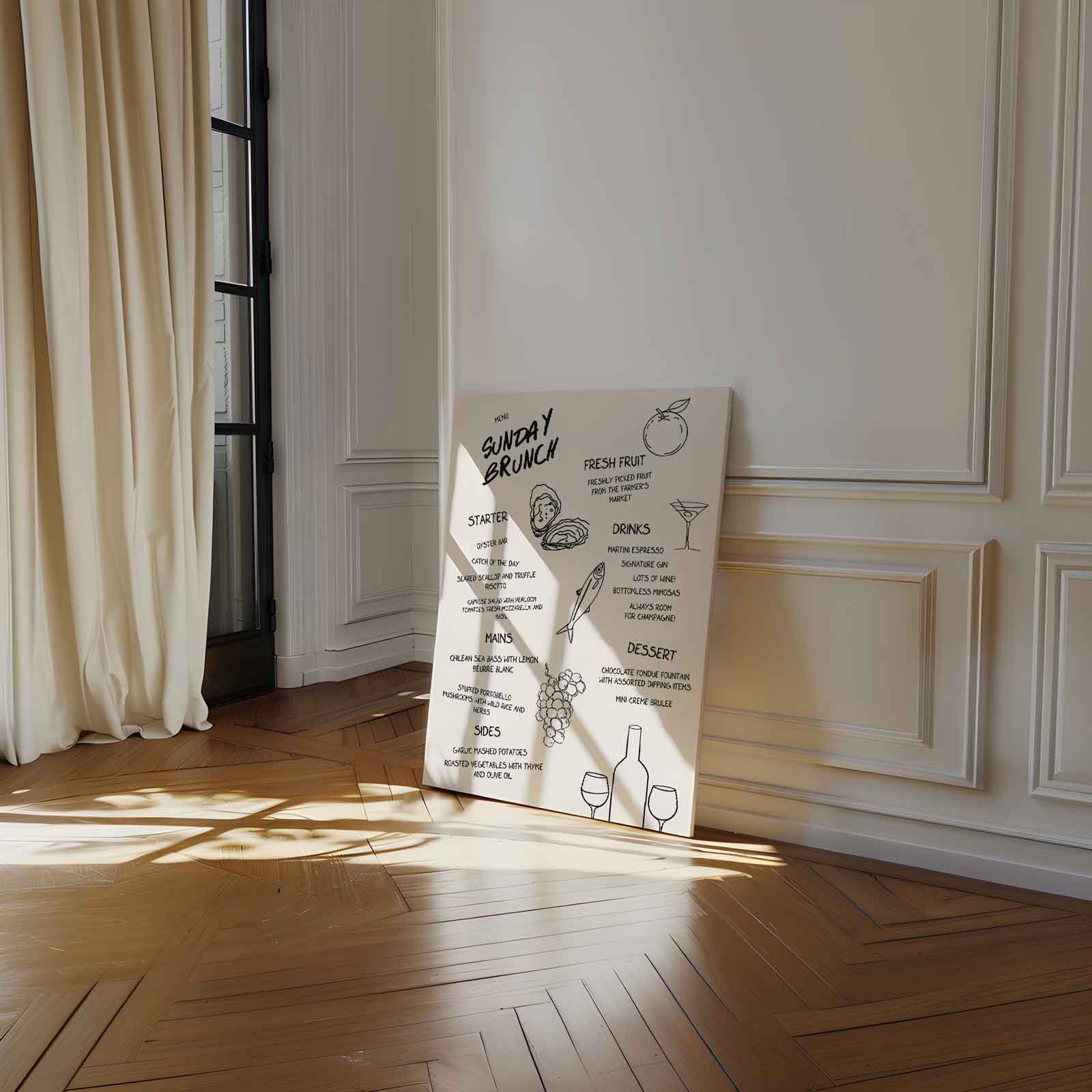 Zonnige Zondag Brunch Illustratie Kunstwerk-canvas-dibond-plexiglas-wanddecoratie-WallArtistic