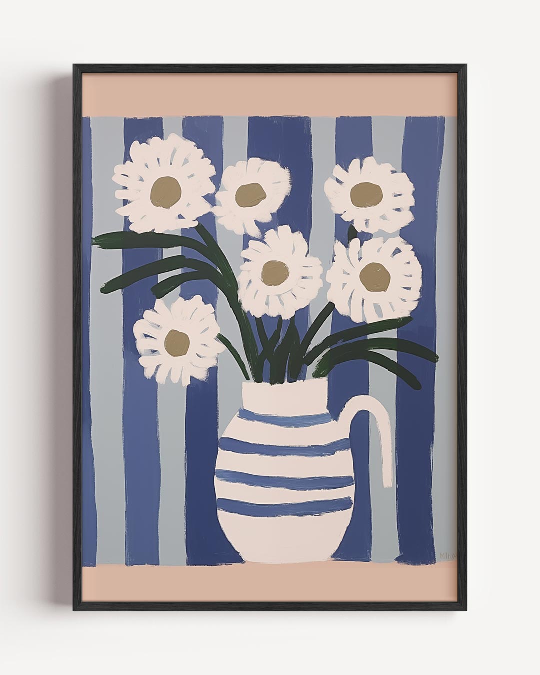 Bloemenpracht in Blauwe Strepen Poster-WallArtistic