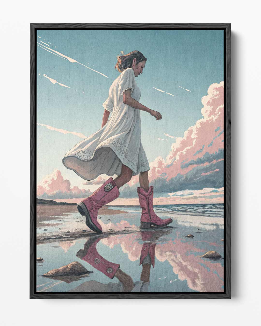 Stijlvolle Wandeling aan de Kust Kunstwerk-canvas-dibond-plexiglas-wanddecoratie-WallArtistic