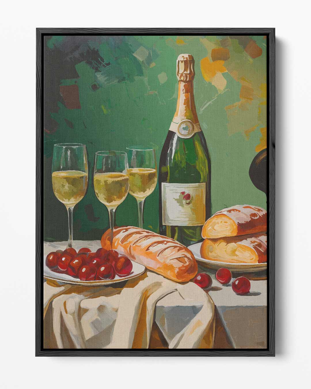 Luxe Stilleven met Champagne en Brood Kunstwerk-canvas-dibond-plexiglas-wanddecoratie-WallArtistic