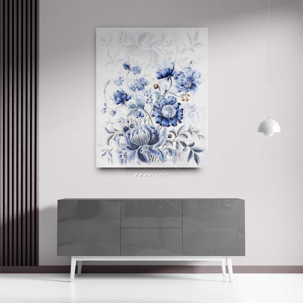 Blauwe Bloemenpracht Kunstwerk-canvas-dibond-plexiglas-wanddecoratie-WallArtistic