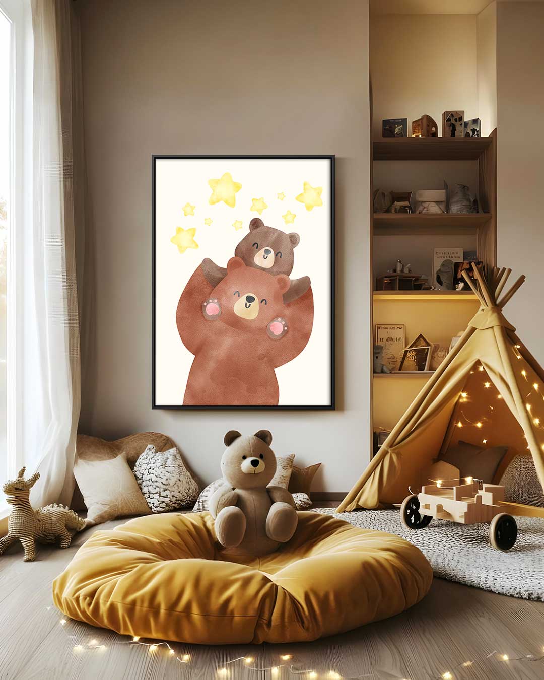 Knuffelende Beertjes Onder Sterren Kunstwerk-canvas-dibond-plexiglas-wanddecoratie-WallArtistic