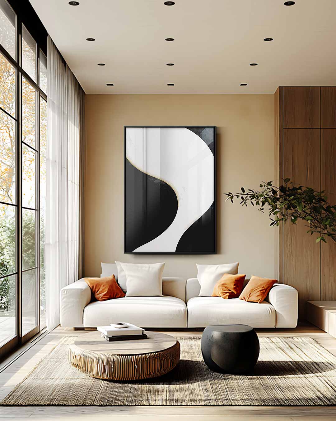 Sierlijke Golven in Zwart-Wit Kunstwerk-canvas-dibond-plexiglas-wanddecoratie-WallArtistic