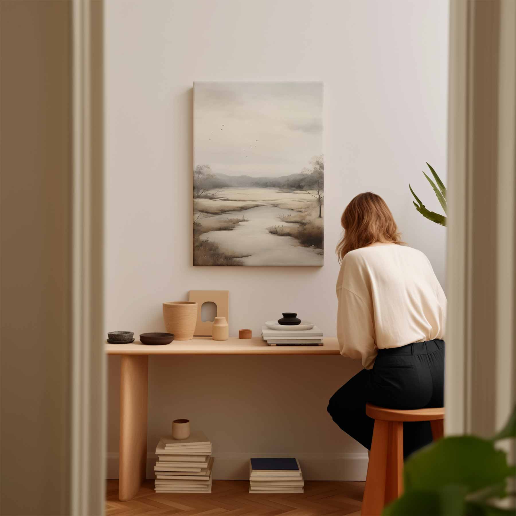 Rustige Waterlandschap in Zacht Tinten Kunstwerk-canvas-dibond-plexiglas-wanddecoratie-WallArtistic