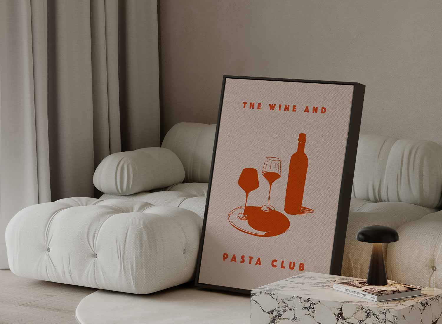 Wijn en Pasta Illustratie Kunstwerk-canvas-dibond-plexiglas-wanddecoratie-WallArtistic