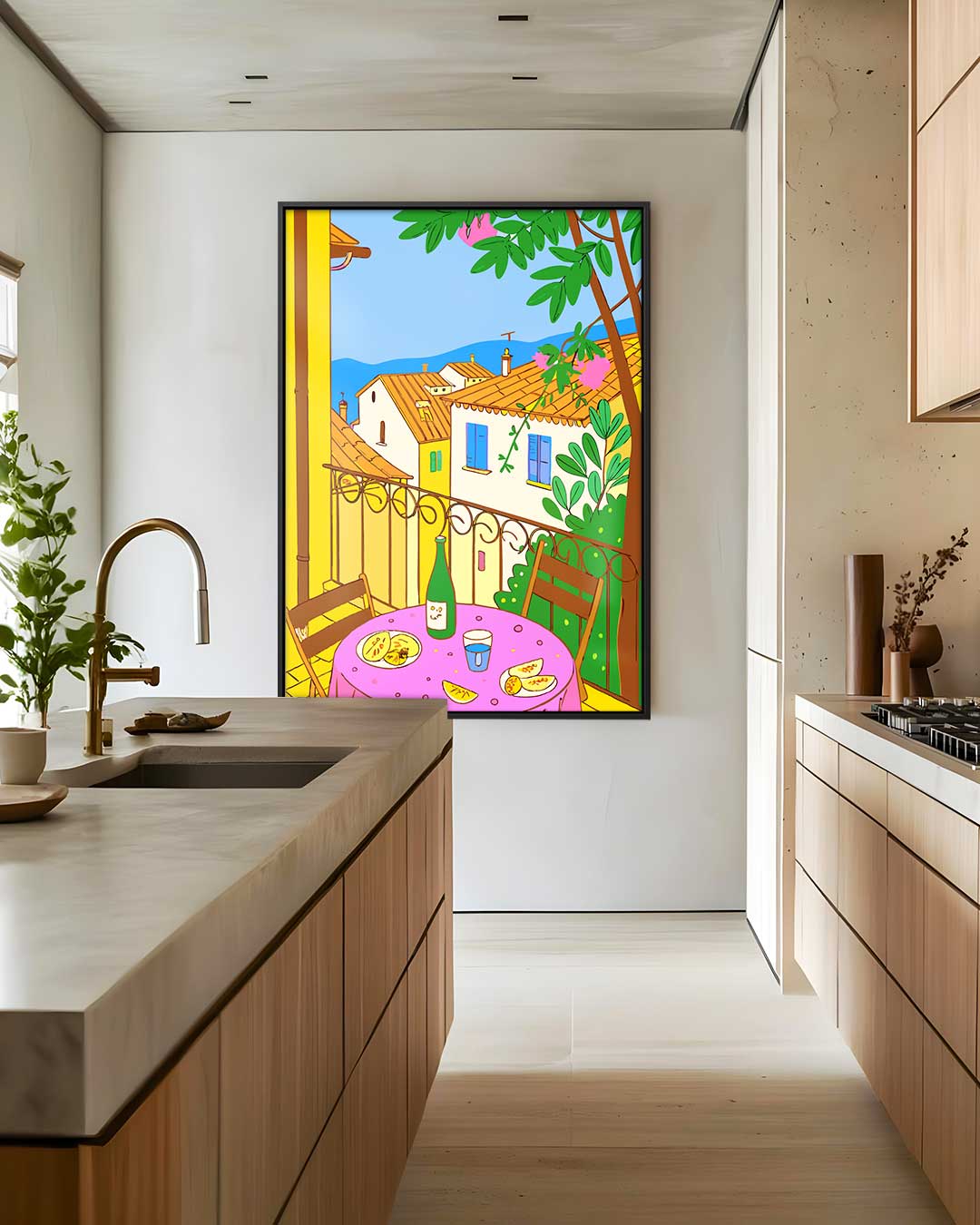 Zonnig Terras Uitzicht Kunstwerk-canvas-dibond-plexiglas-wanddecoratie-WallArtistic