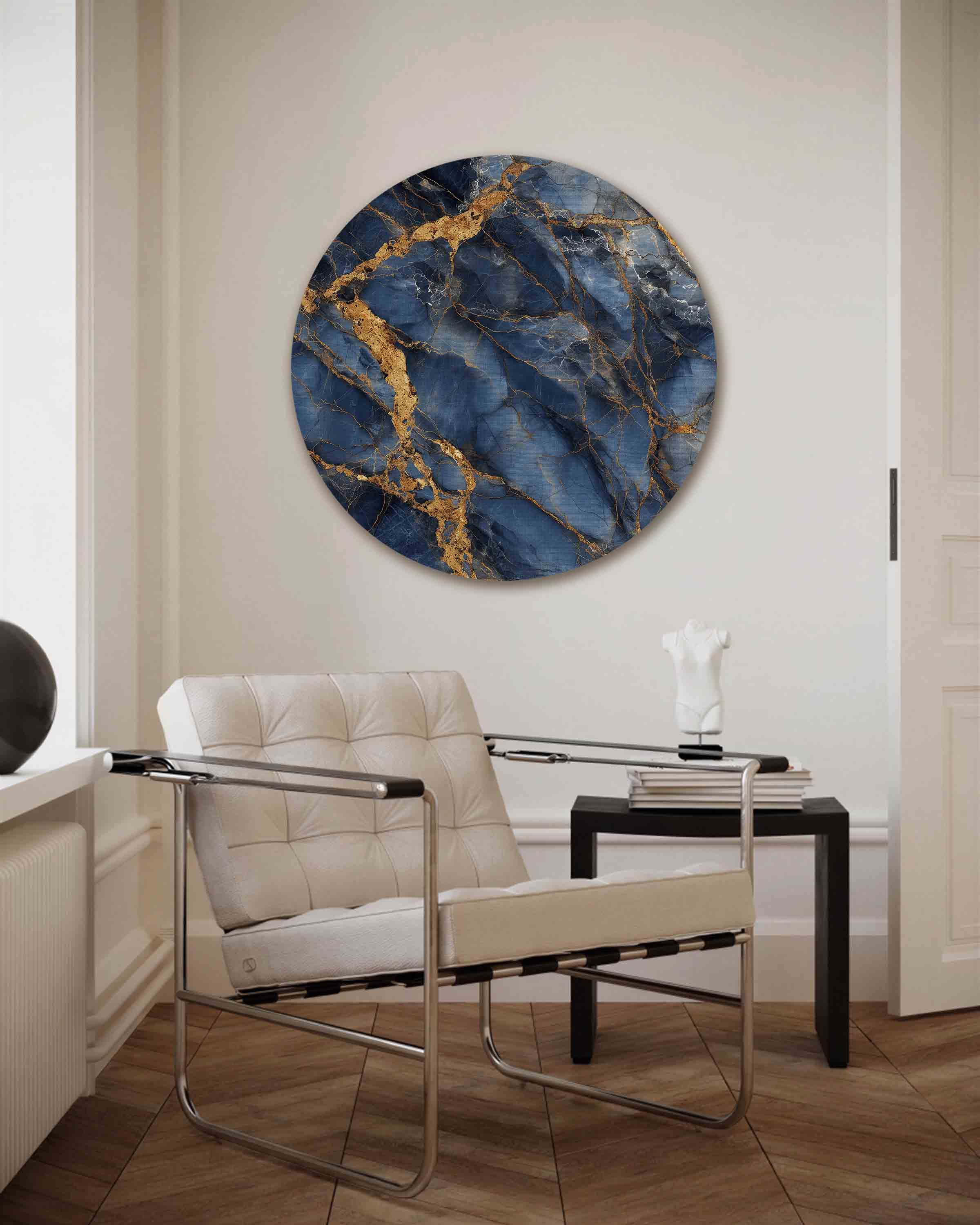 Blauwe en gouden aderen Muurcirkel