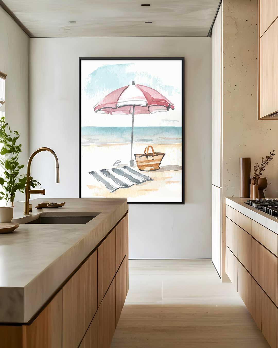 Stranddag in Aquarel Kunstwerk-canvas-dibond-plexiglas-wanddecoratie-WallArtistic