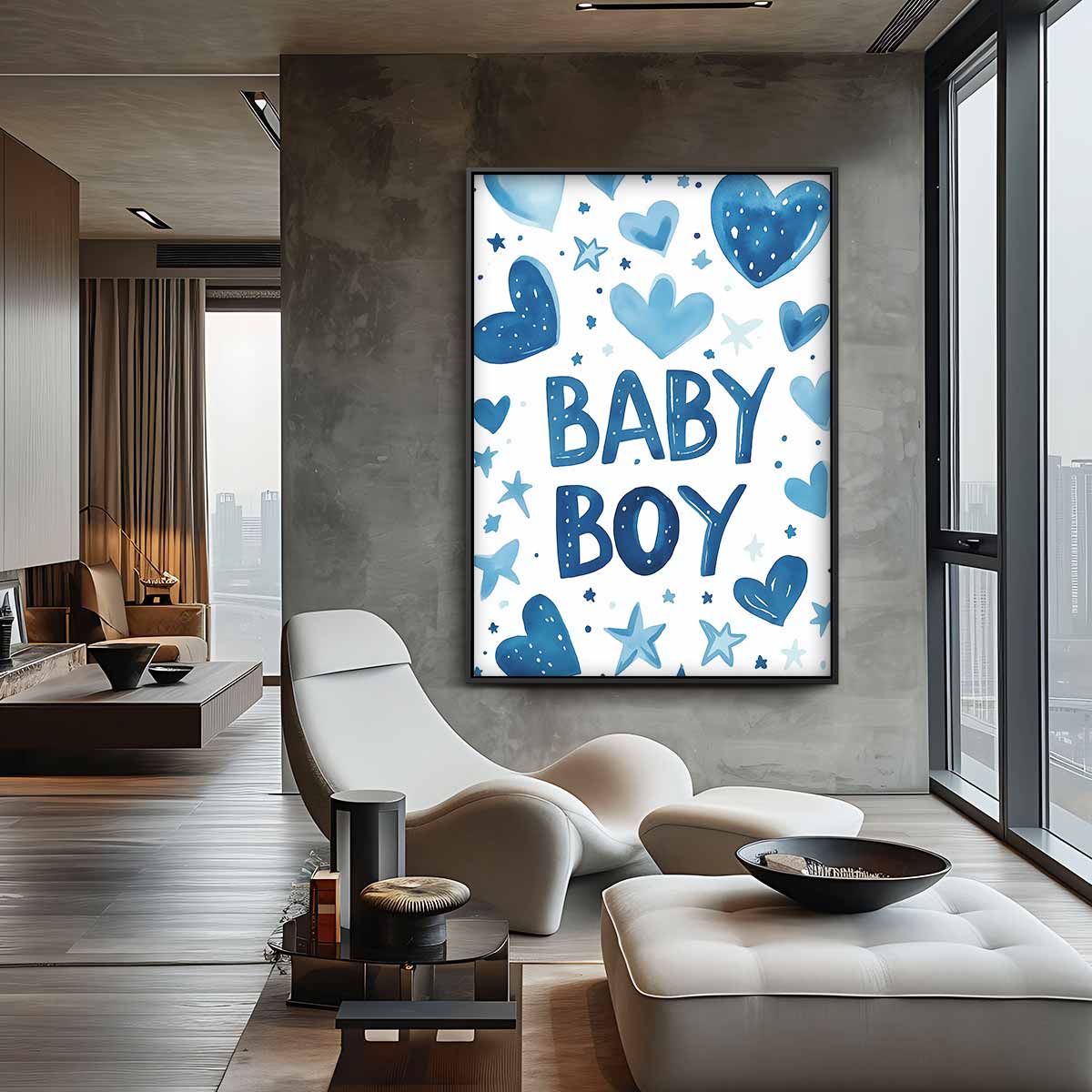 Blauw Hartjeswolk Schilderij Kunstwerk-canvas-dibond-plexiglas-wanddecoratie-WallArtistic