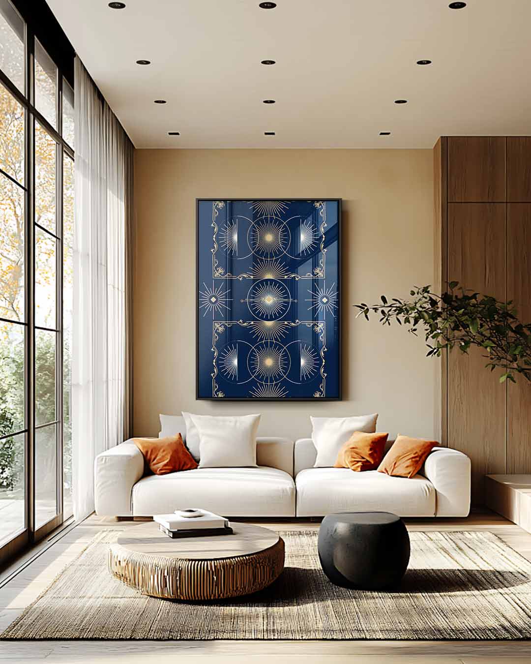 Stralende Zonnestralen in Geometrie Kunstwerk-canvas-dibond-plexiglas-wanddecoratie-WallArtistic