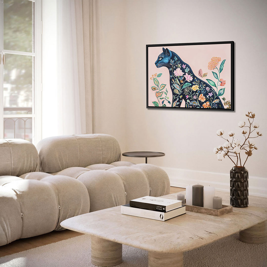 Floraal kattenportret Kunstwerk