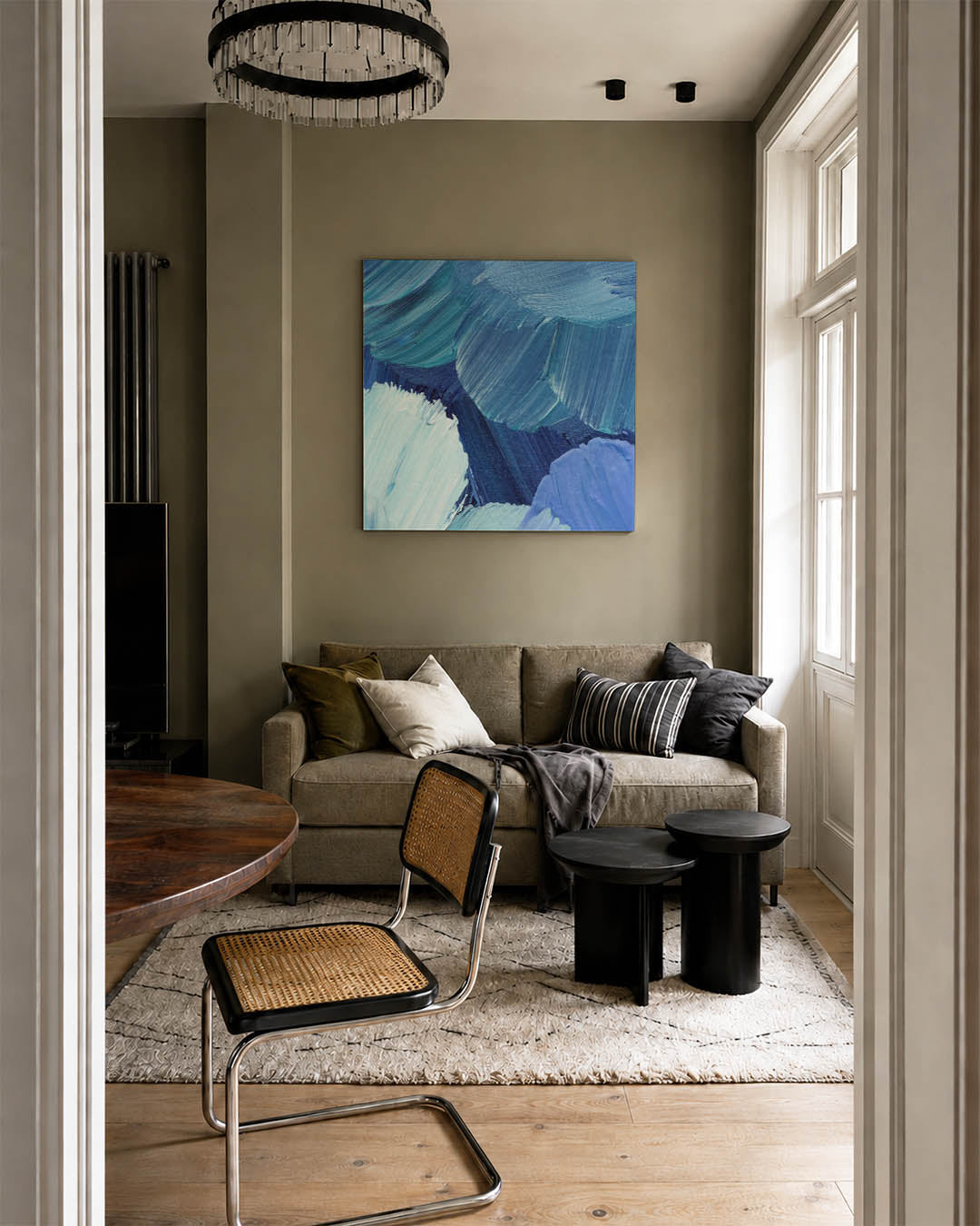 Dynamische blauwe borstels Kunstwerk