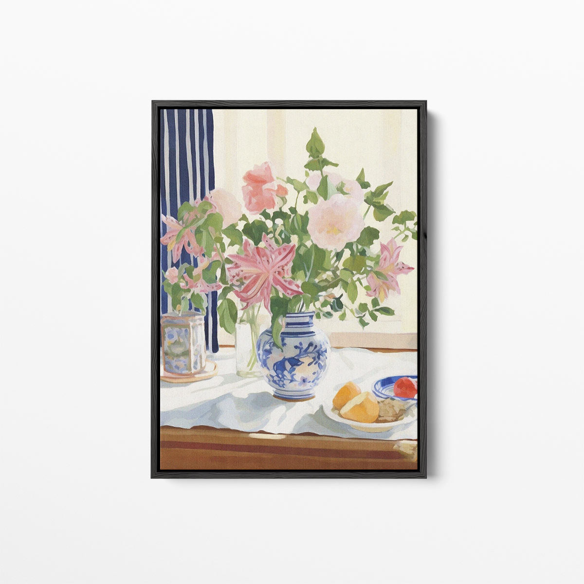 Zomers Bloemenboeket in Blauwe Vaas Kunstwerk-canvas-dibond-plexiglas-wanddecoratie-WallArtistic