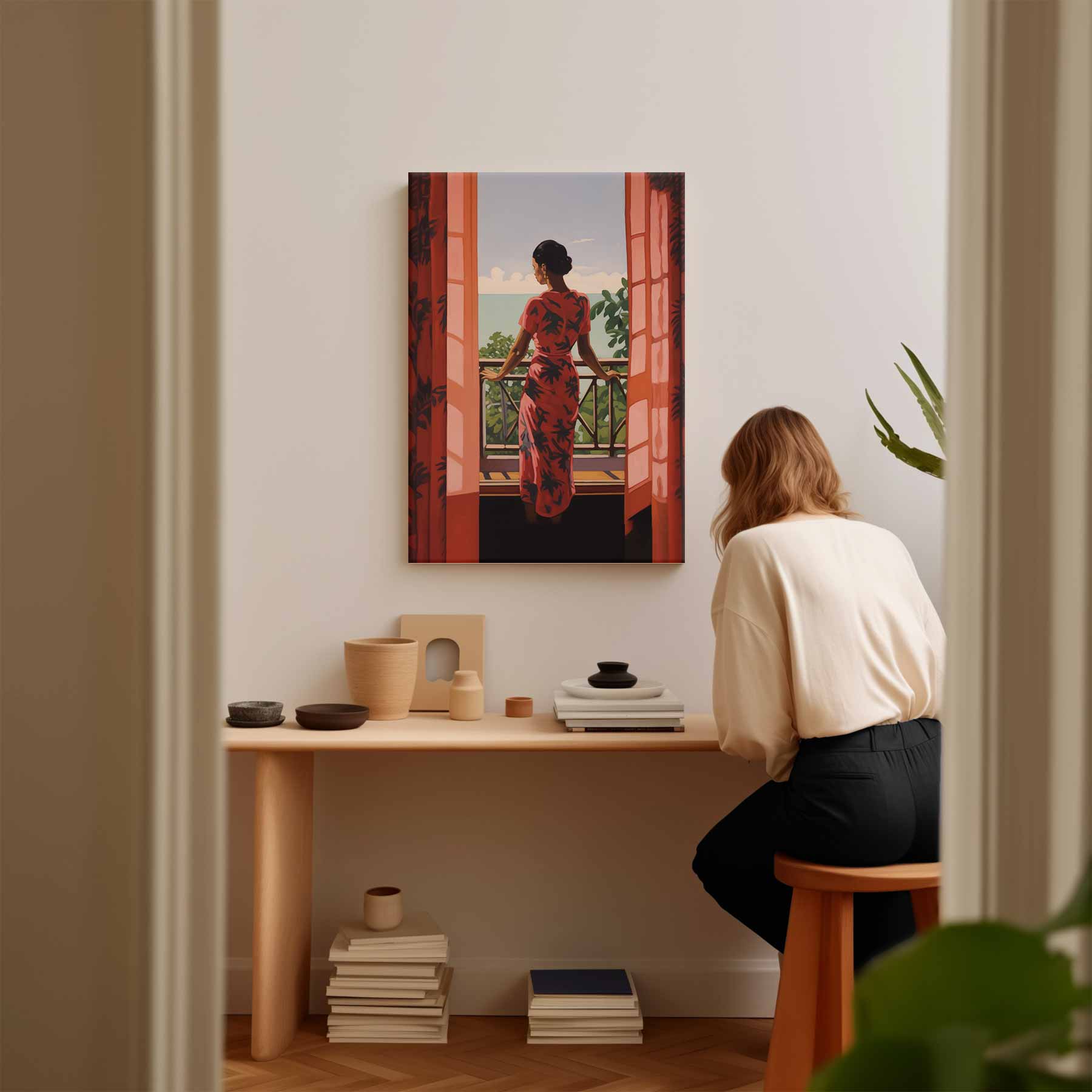 Zomers Balkonzicht Kunstwerk-canvas-dibond-plexiglas-wanddecoratie-WallArtistic