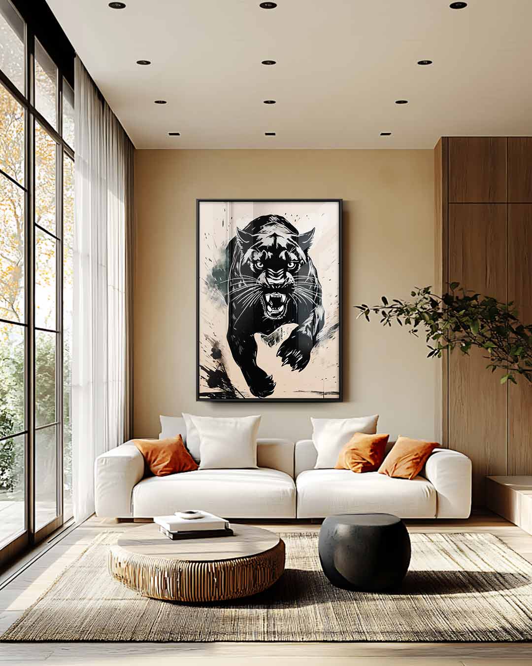 Indrukwekkende Zwarte Panter Schilderij Kunstwerk-canvas-dibond-plexiglas-wanddecoratie-WallArtistic