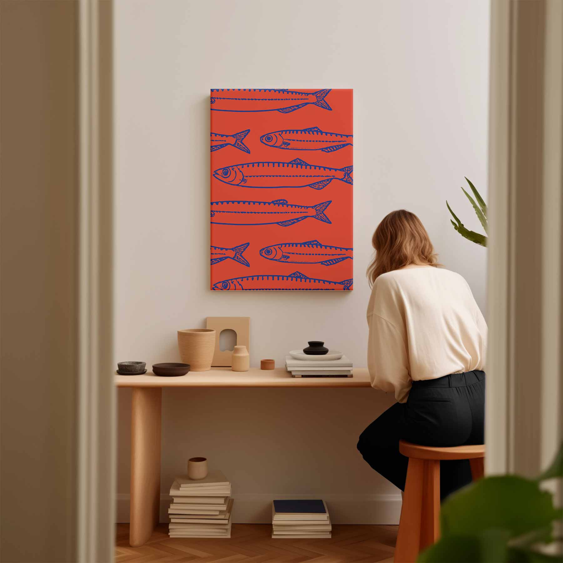 Sardine Patronen in Koraal Kunstwerk-canvas-dibond-plexiglas-wanddecoratie-WallArtistic