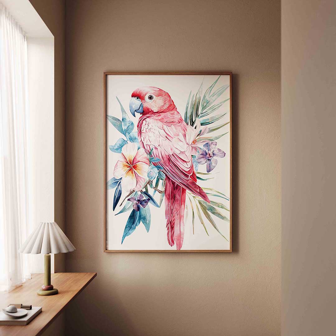 Papegaai met bloemen Poster