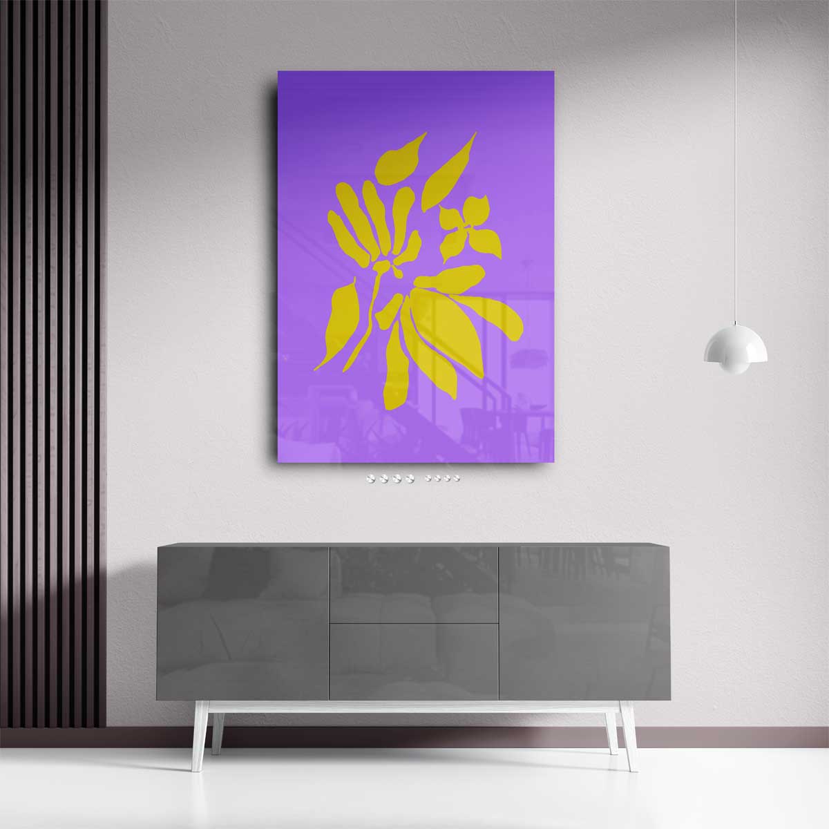 Bloemenenexplosie in Geel en Paars Kunstwerk-canvas-dibond-plexiglas-wanddecoratie-WallArtistic