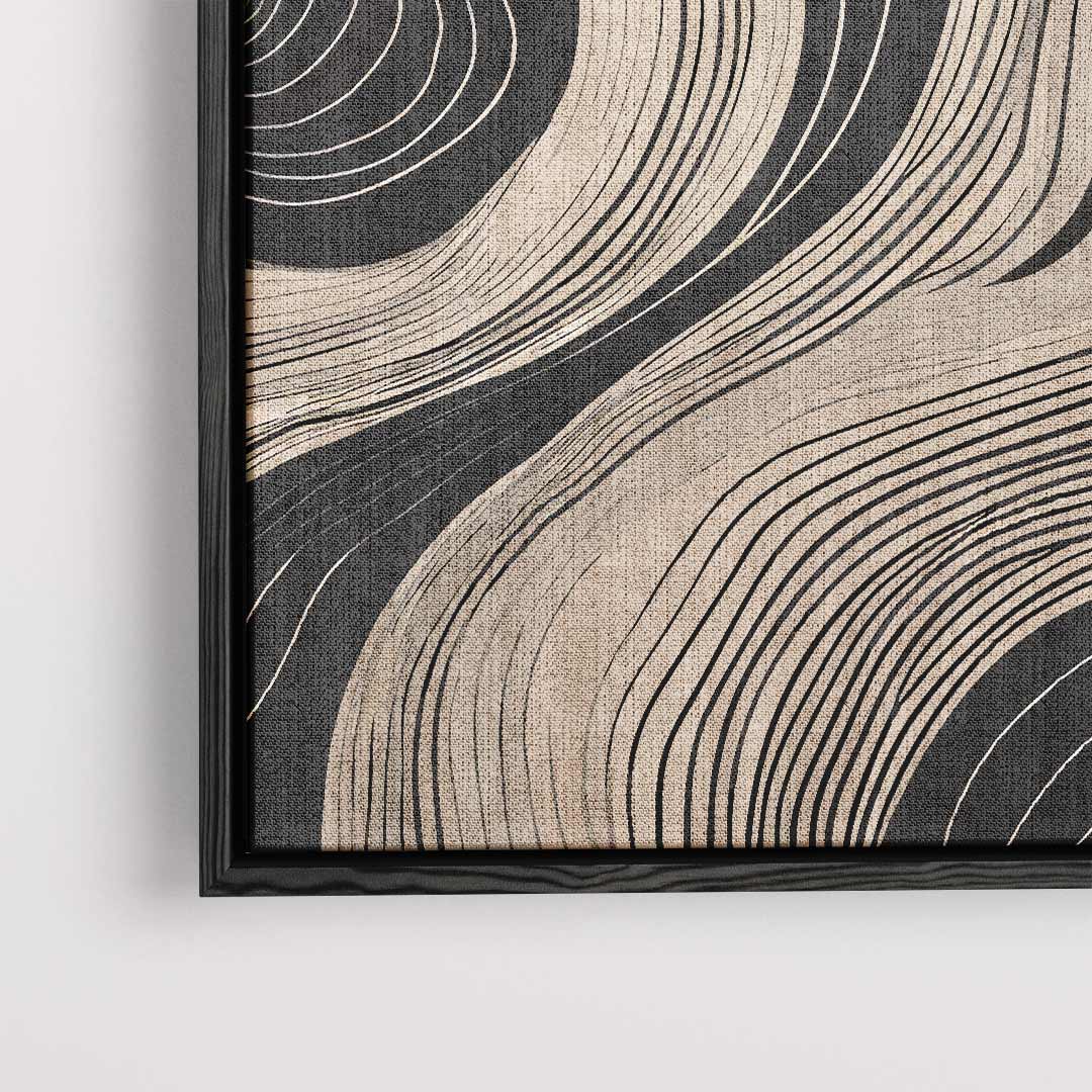Golvende Lijnen Op Zwart Kunstwerk-canvas-dibond-plexiglas-wanddecoratie-WallArtistic
