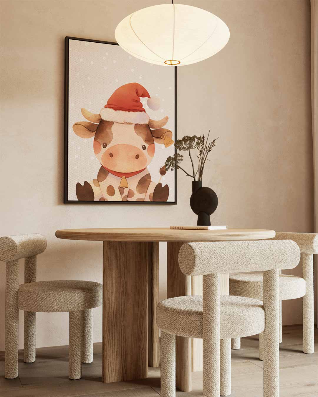 Kerstkoe Illustratie Kunstwerk-canvas-dibond-plexiglas-wanddecoratie-WallArtistic