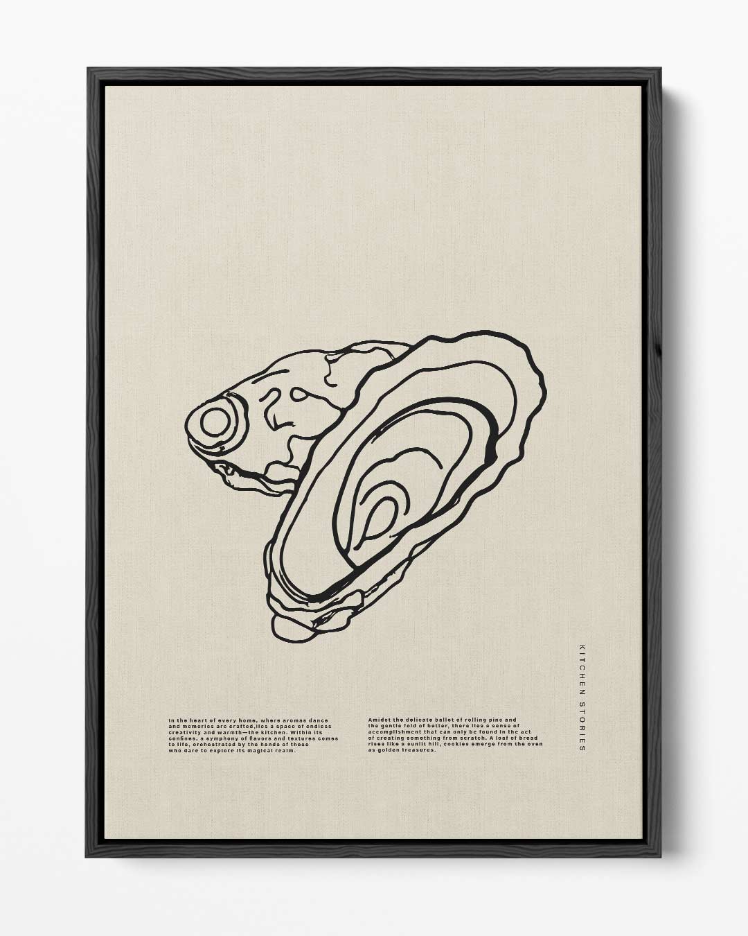 Oesterlijntekening op beige achtergrond Kunstwerk-canvas-dibond-plexiglas-wanddecoratie-WallArtistic