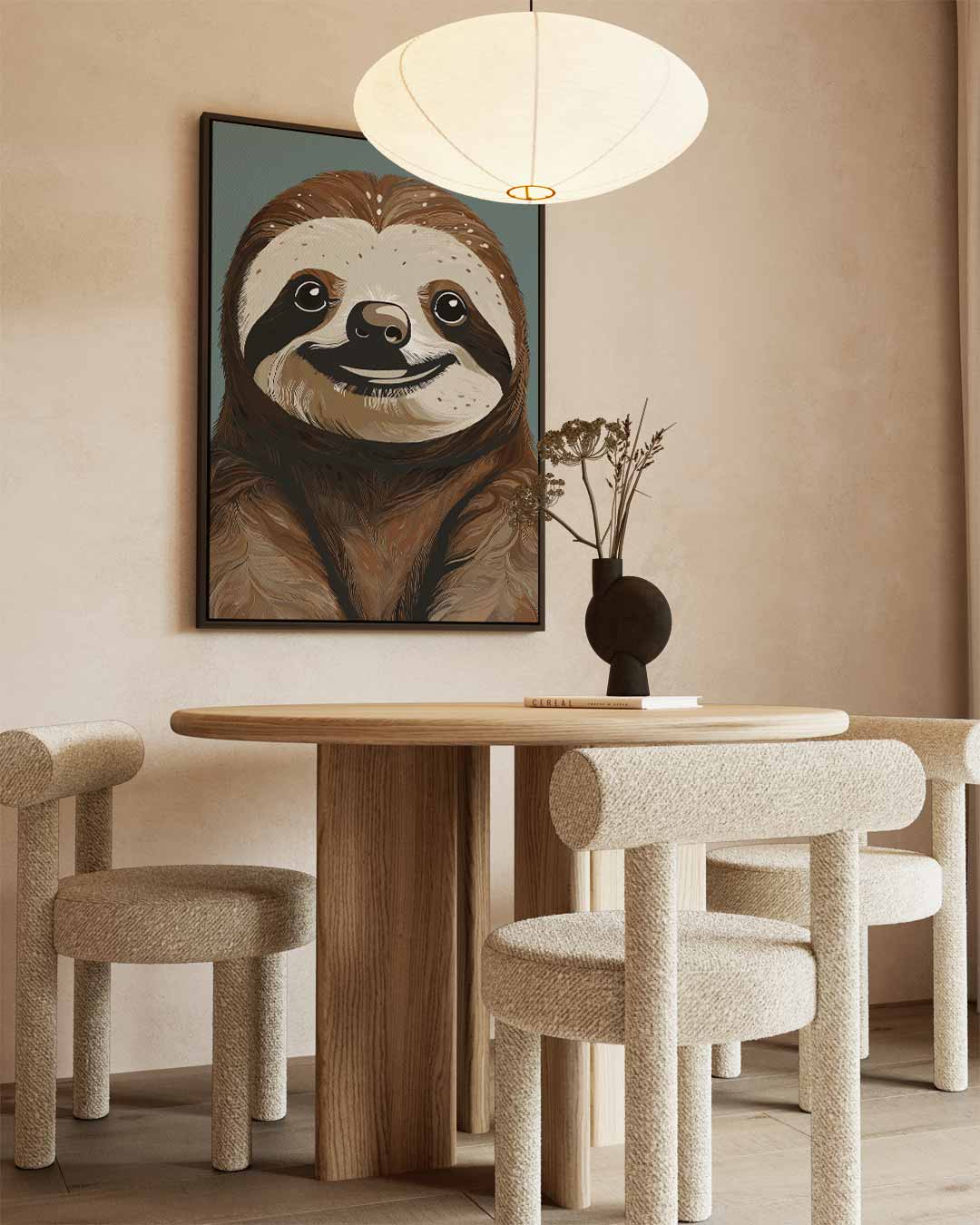 Schattige Luiaard Illustratie Kunstwerk-canvas-dibond-plexiglas-wanddecoratie-WallArtistic