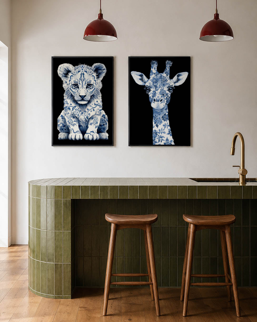 Blauw wit patroon Posterset
