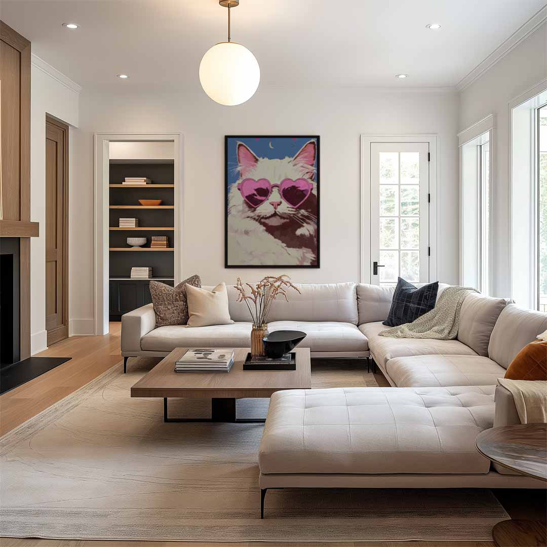 Cool Cat in Heart Sunglasses Kunstwerk-canvas-dibond-plexiglas-wanddecoratie-WallArtistic