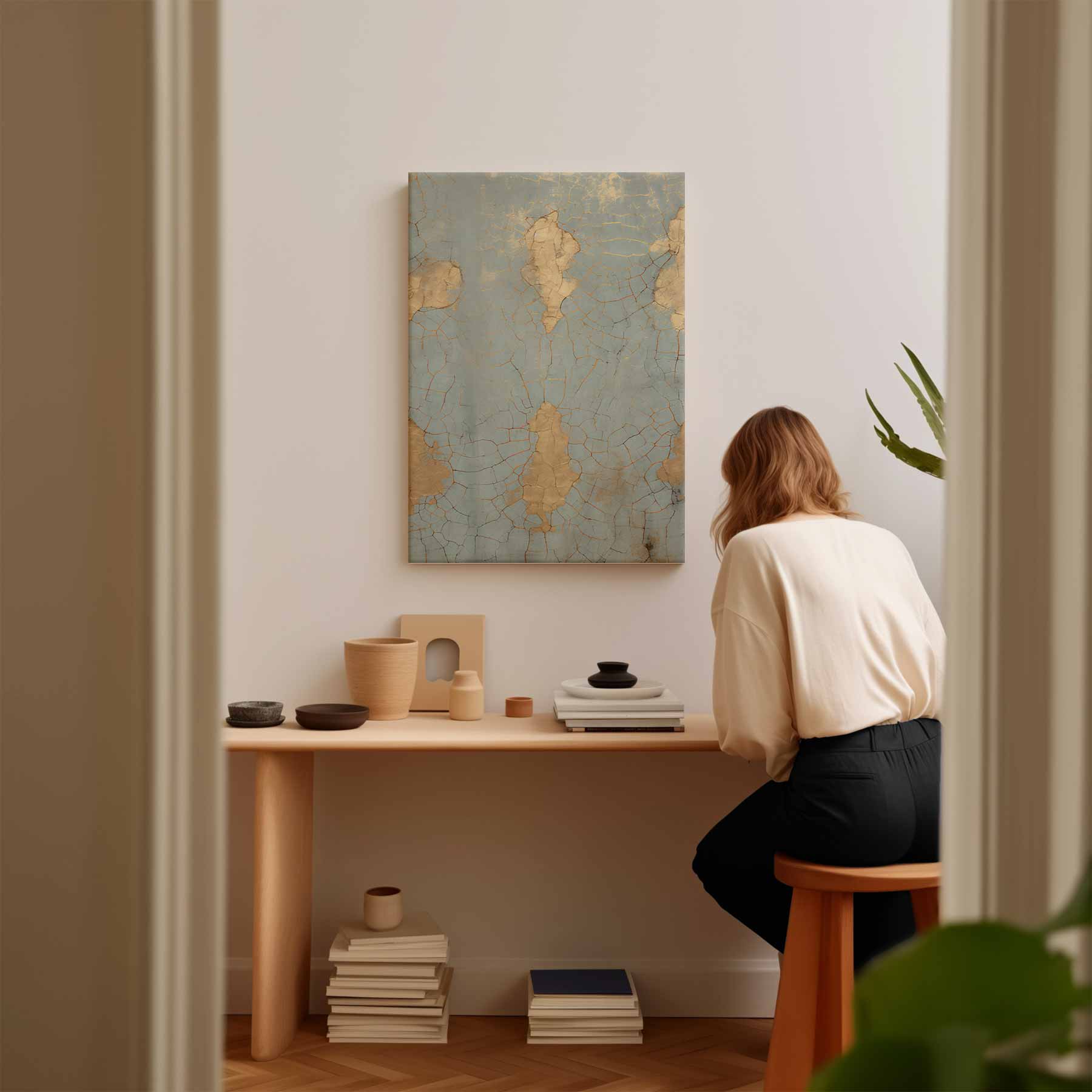 Blauwe Goudbreuk Kunstwerk-canvas-dibond-plexiglas-wanddecoratie-WallArtistic