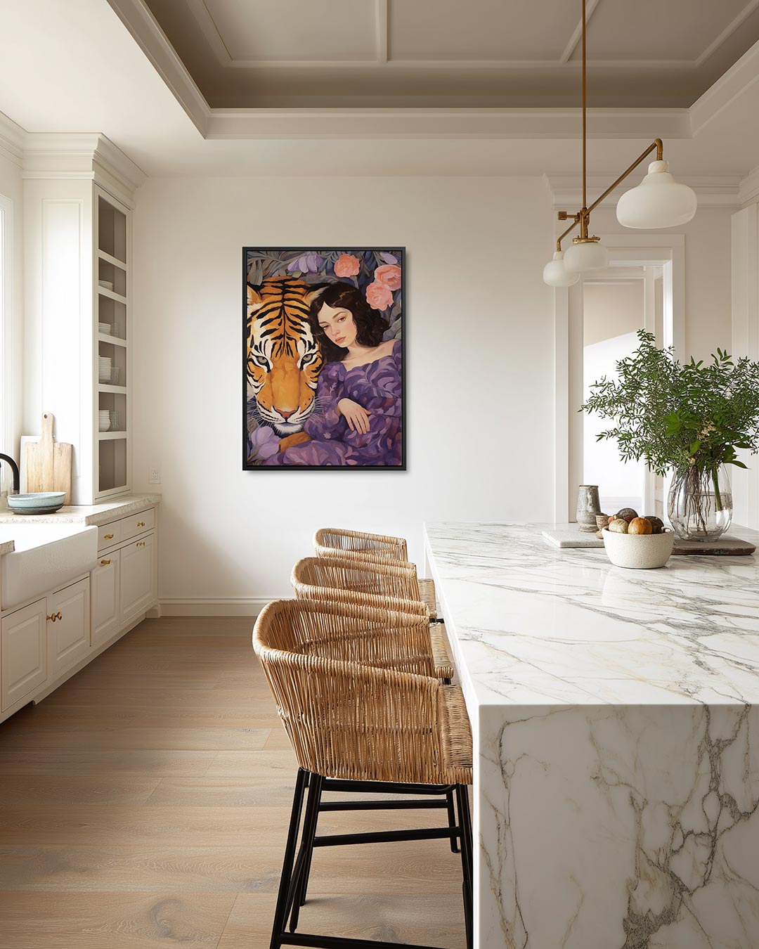 Dromerige tijger en vrouw Kunstwerk