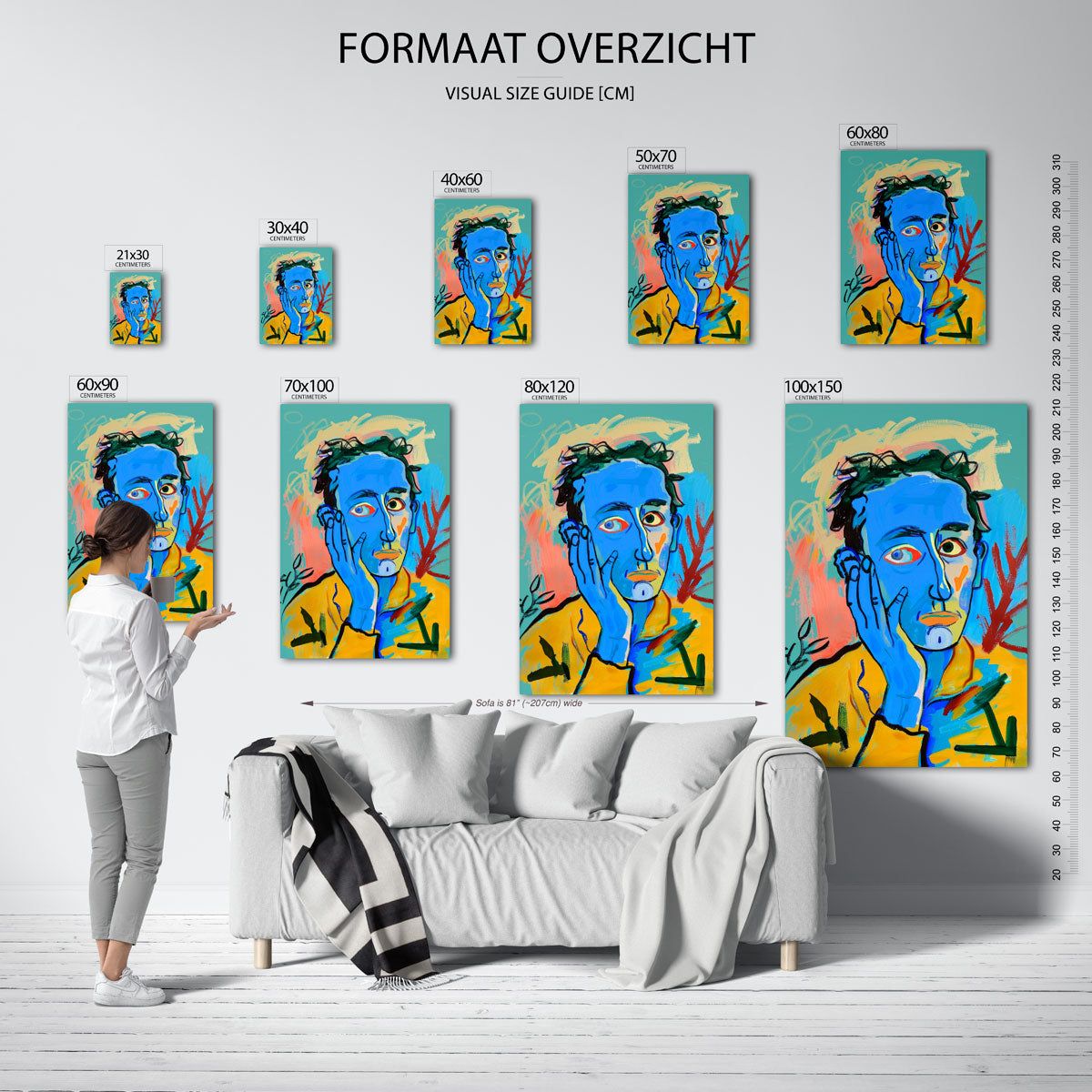 Blauw gezicht met hand Poster