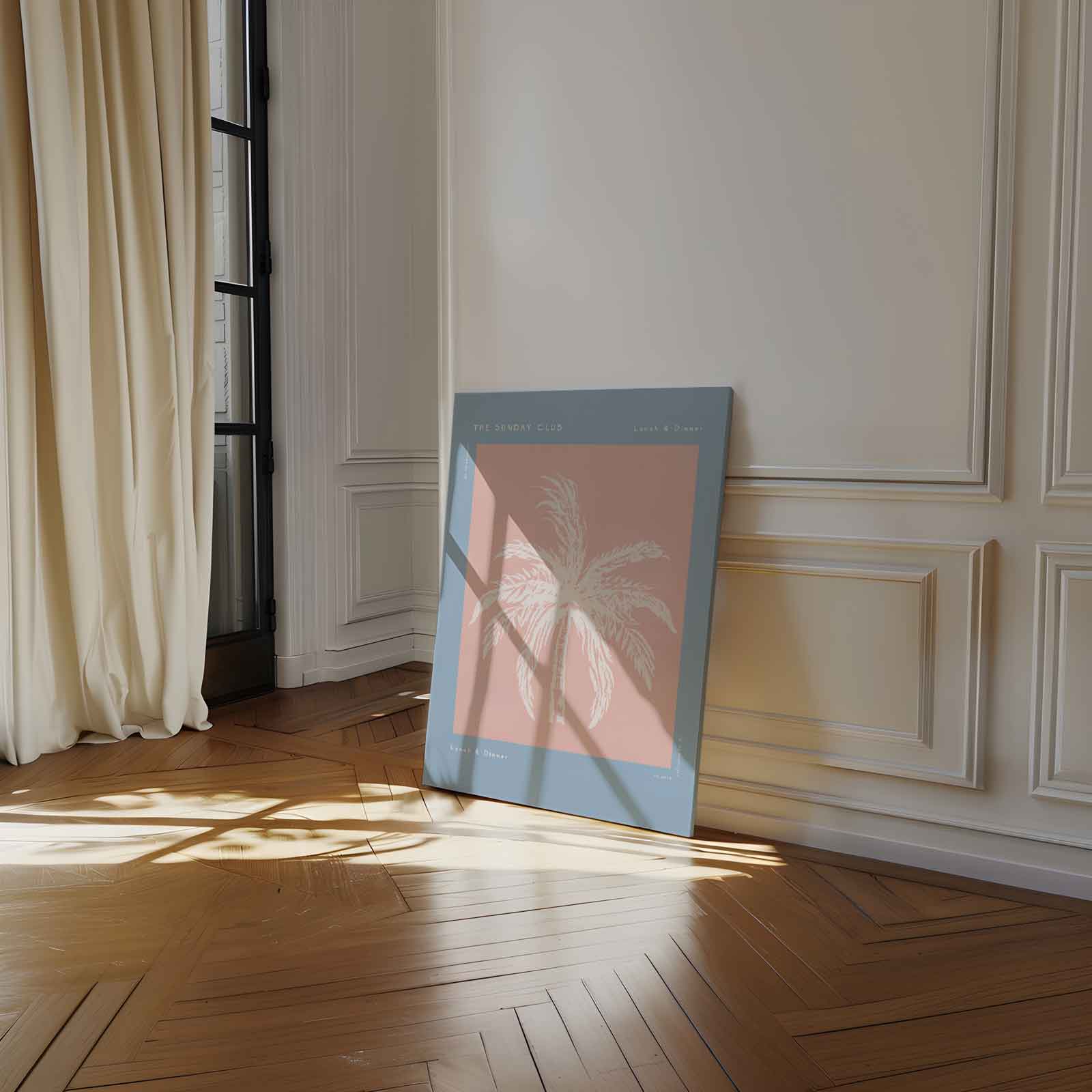 Pastel Palm Strandafdruk Kunstwerk-canvas-dibond-plexiglas-wanddecoratie-WallArtistic
