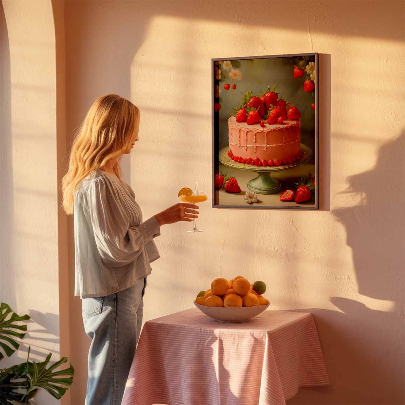 Aardbeientaart Met Bloemen Poster