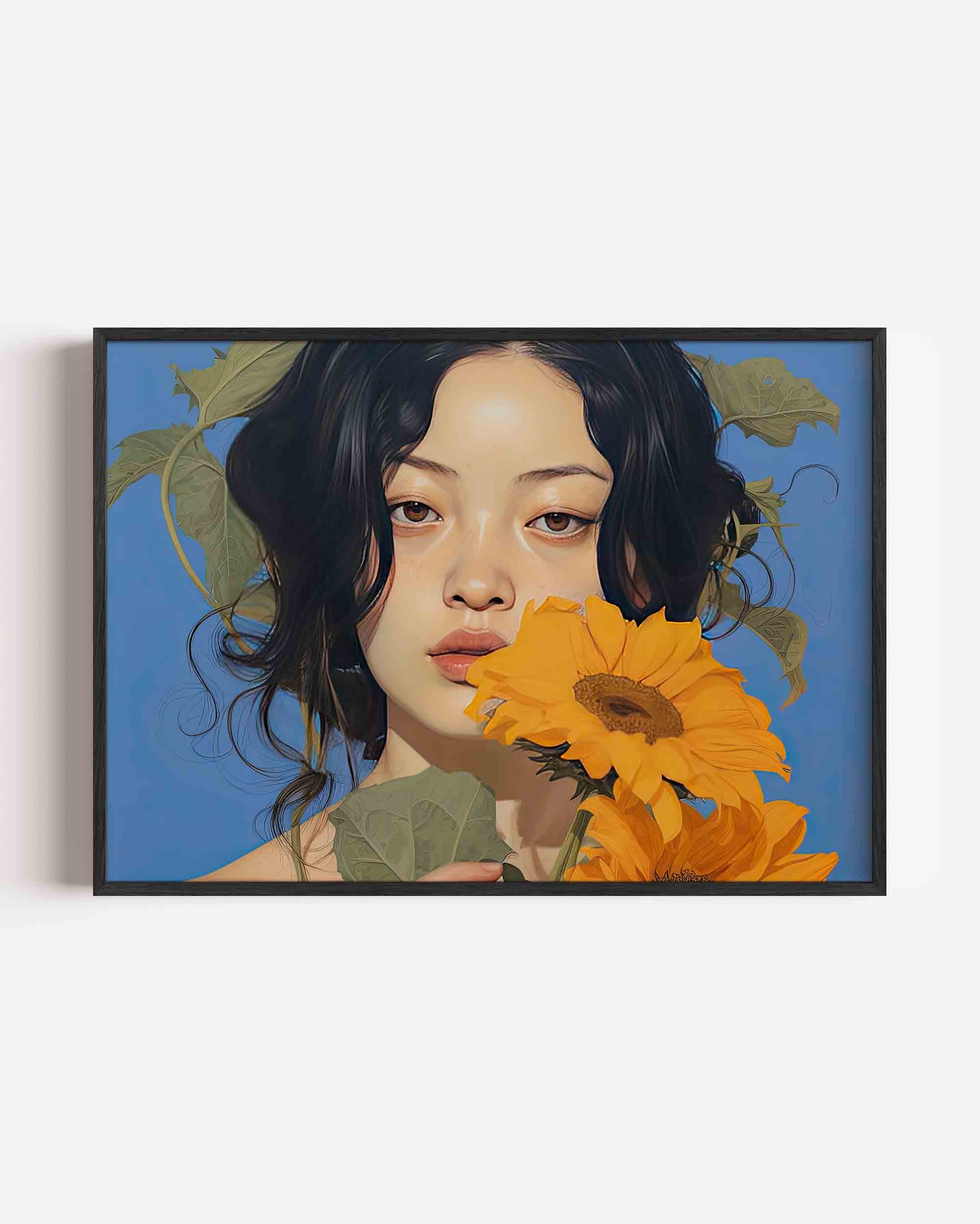 Vrouw met zonnebloem Poster