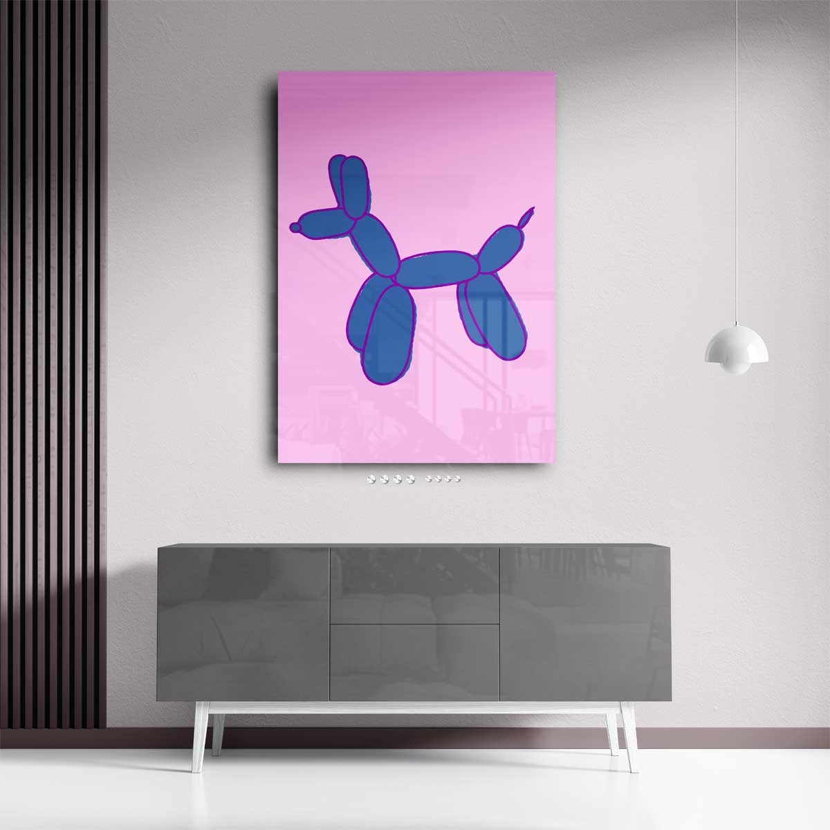 Vrolijke Ballonhond in Blauw Kunstwerk-canvas-dibond-plexiglas-wanddecoratie-WallArtistic