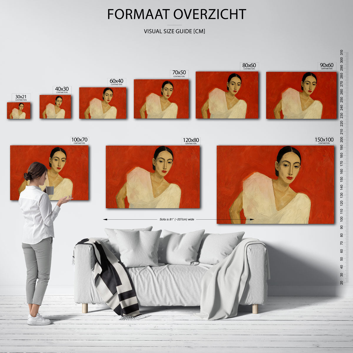 Vrouw met rode achtergrond Poster