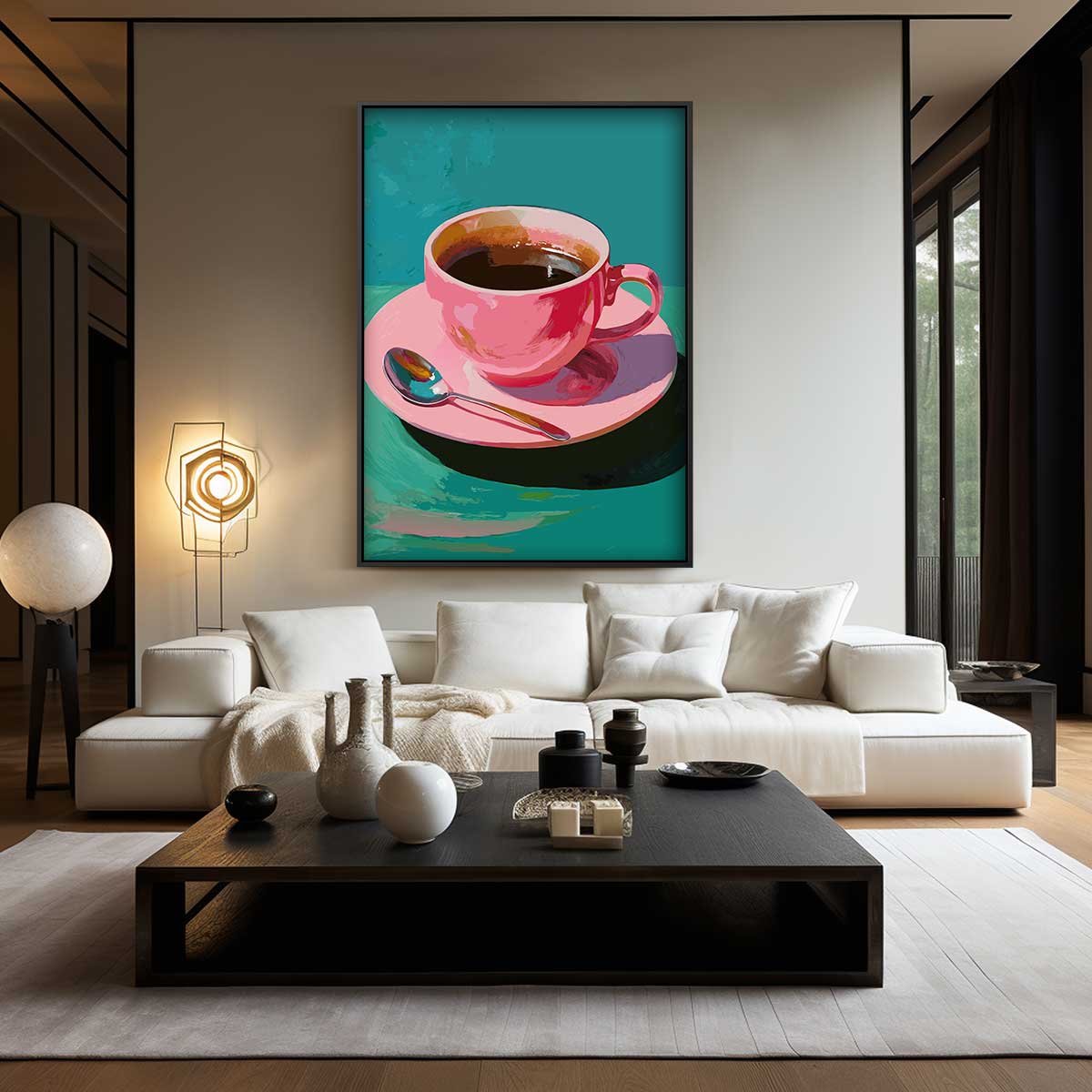 Koffie in een Roze Kopje Kunstwerk-canvas-dibond-plexiglas-wanddecoratie-WallArtistic