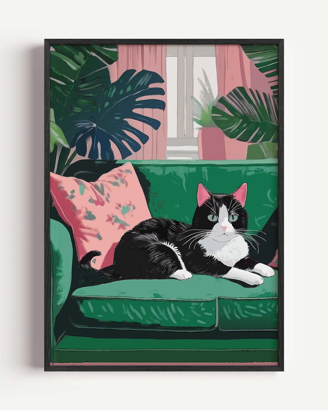 Kat op Groene Bank Poster
