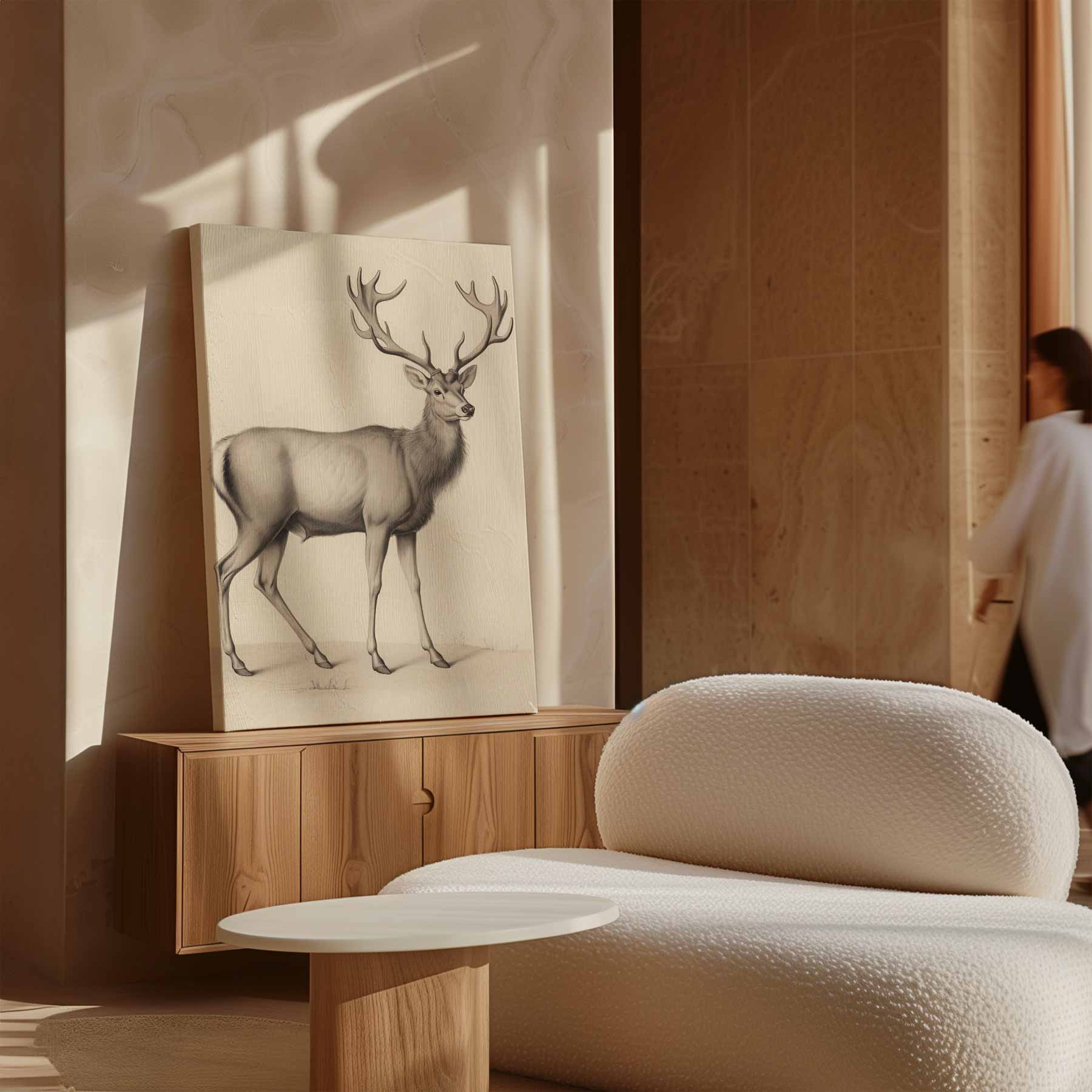 Majestueuze Hertentekening Kunstwerk-canvas-dibond-plexiglas-wanddecoratie-WallArtistic