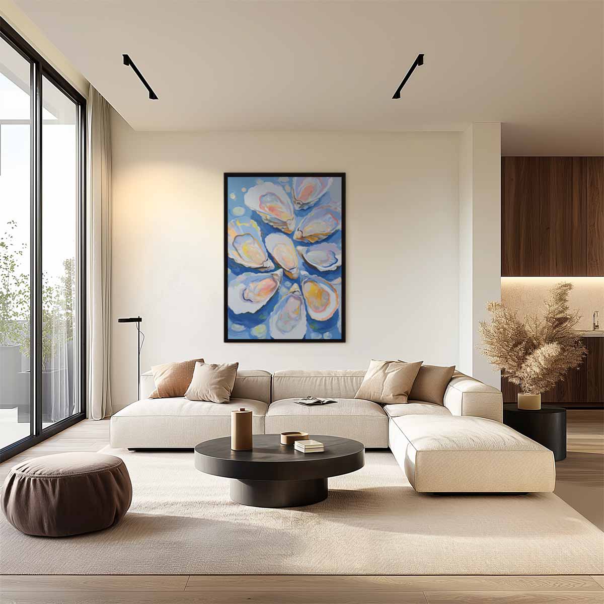 Dromerige Oesters op Blauw Kunstwerk-canvas-dibond-plexiglas-wanddecoratie-WallArtistic