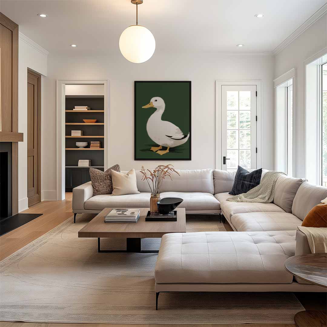 Liefdesvolle Eend in het Groen Kunstwerk-canvas-dibond-plexiglas-wanddecoratie-WallArtistic