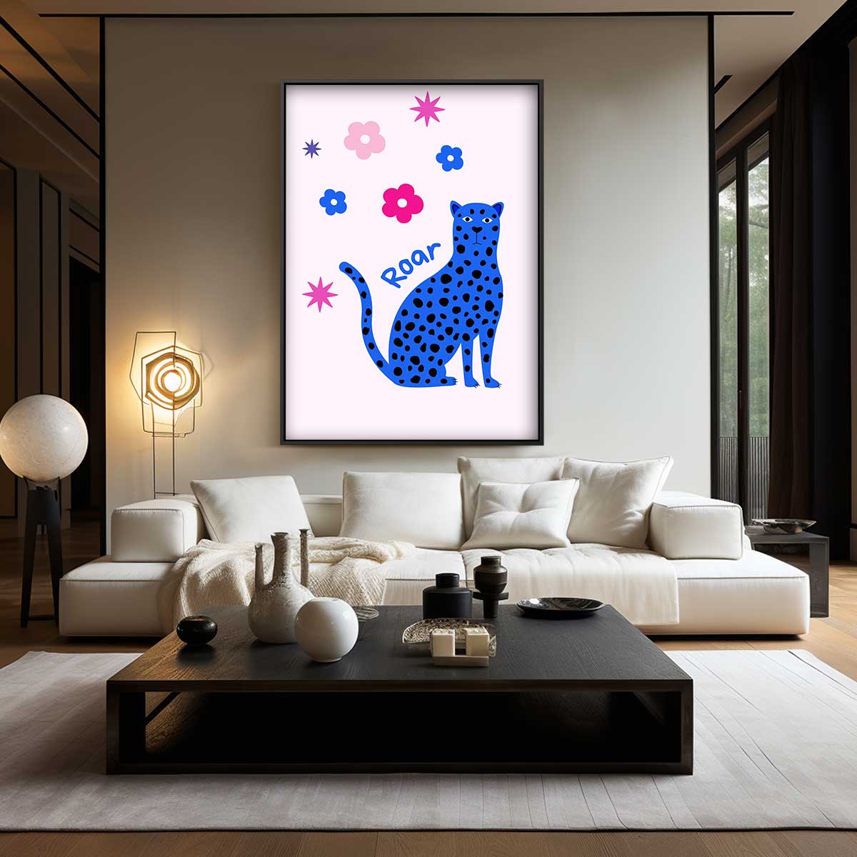 Speelse Luipaard Illustratie Kunstwerk-canvas-dibond-plexiglas-wanddecoratie-WallArtistic