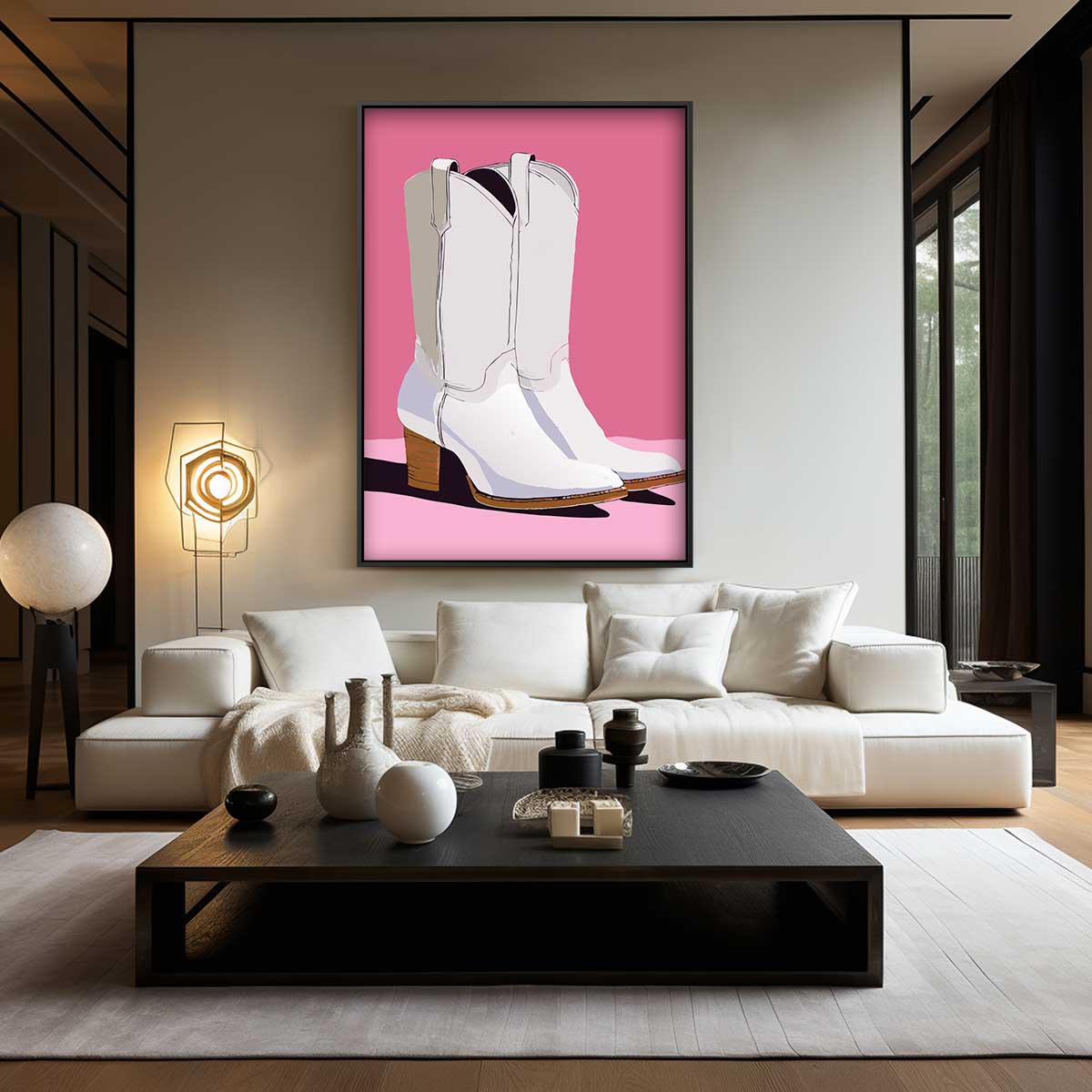 Cowboylaarzen op Roze Kunstwerk-canvas-dibond-plexiglas-wanddecoratie-WallArtistic