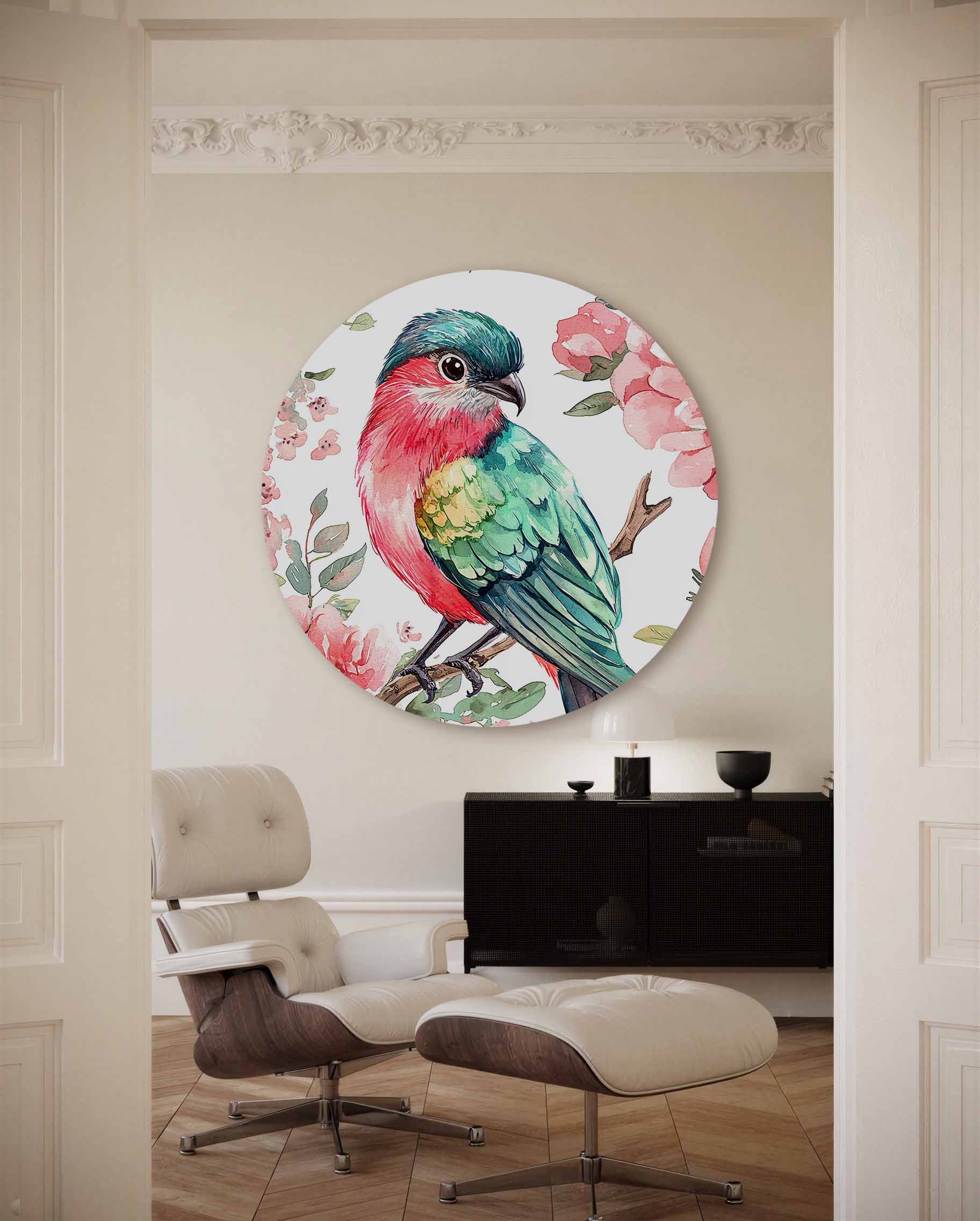 Vogel en bloemen Muurcirkel