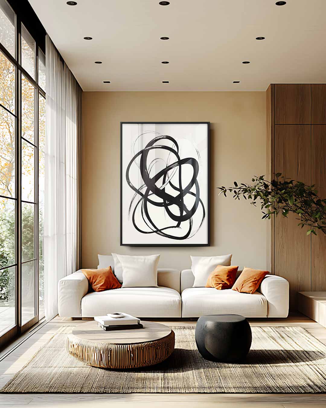 Abstracte Zwarte Lijnen Kunstwerk-canvas-dibond-plexiglas-wanddecoratie-WallArtistic