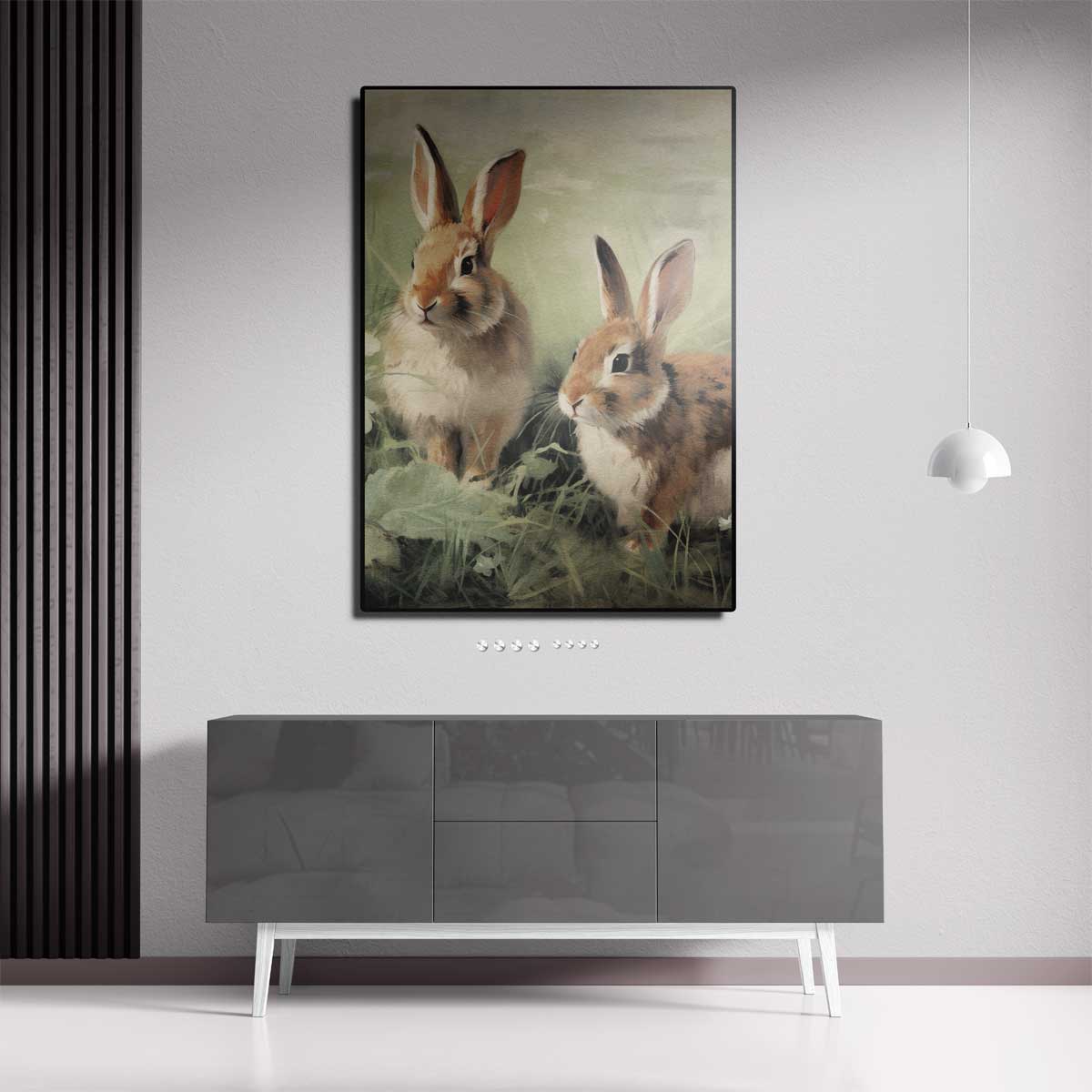Speelse Konijntjes in de Weide Kunstwerk-canvas-dibond-plexiglas-wanddecoratie-WallArtistic