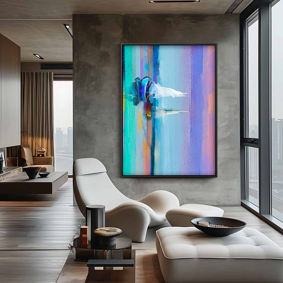 Kleurrijke Abstracte Horizon Kunstwerk-canvas-dibond-plexiglas-wanddecoratie-WallArtistic