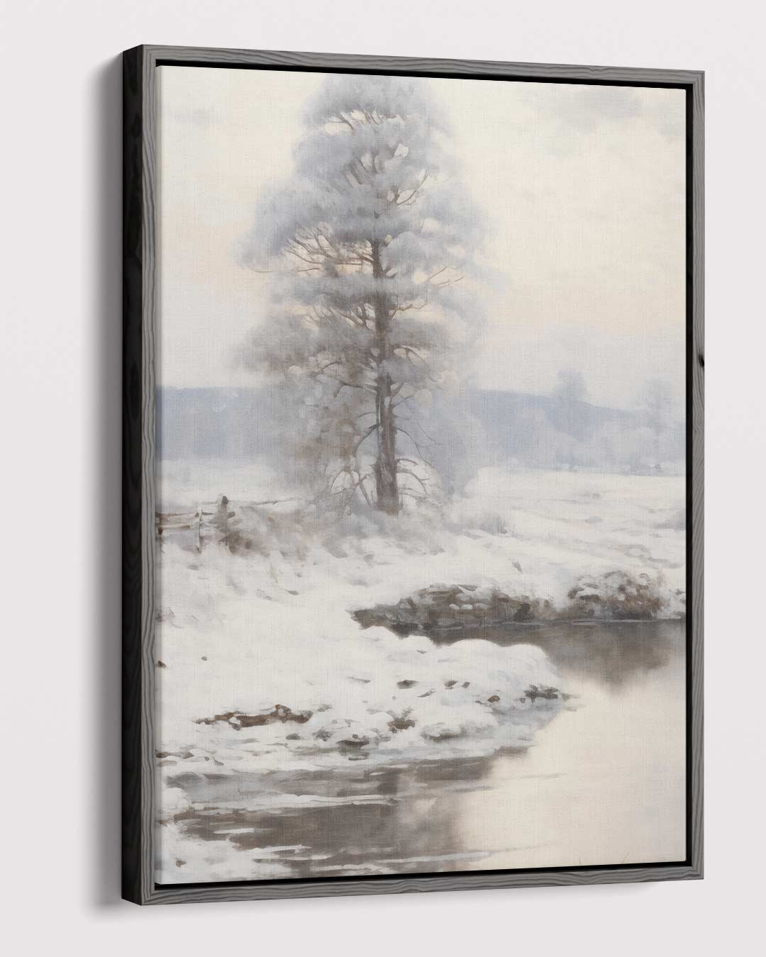 Winterlandschap met Sneeuw en Vijver Kunstwerk-canvas-dibond-plexiglas-wanddecoratie-WallArtistic