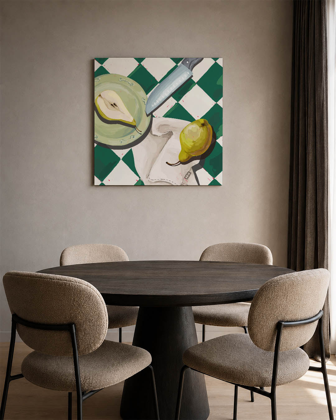 Fruit en mes compositie Kunstwerk