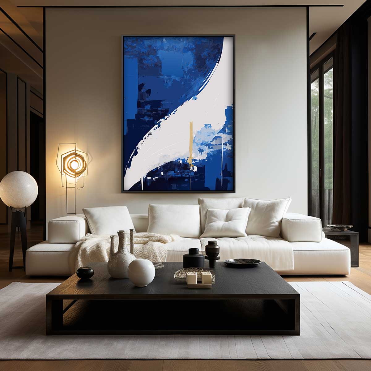 Expressieve Blauwe Abstractie Kunstwerk-canvas-dibond-plexiglas-wanddecoratie-WallArtistic